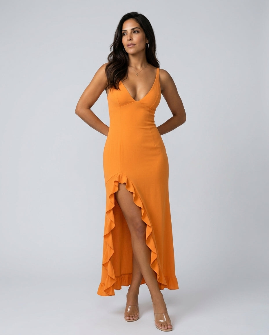 Margot | Ruched V-Neck Wedding Guest Maxi Dress