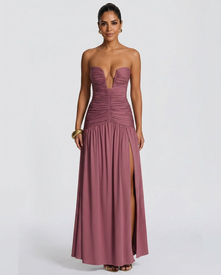 Tatum | Gathered Side Slit Maxi Dress