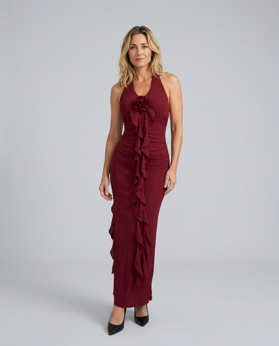 Selene | Ribbed Halter Maxi Dress