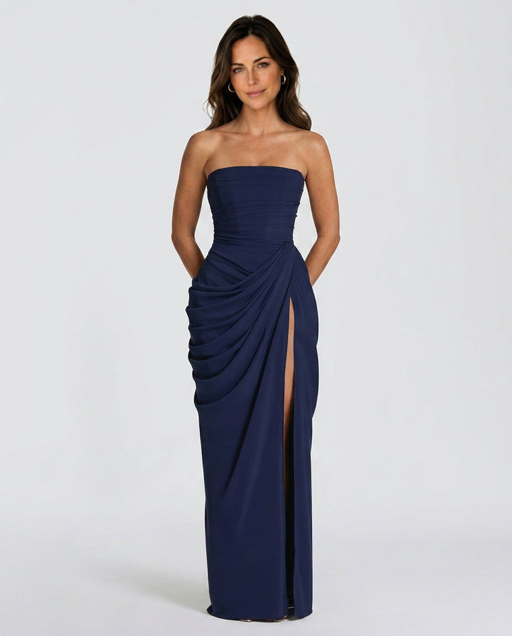 Cyra | Halter Neck Ruched Maxi Dress