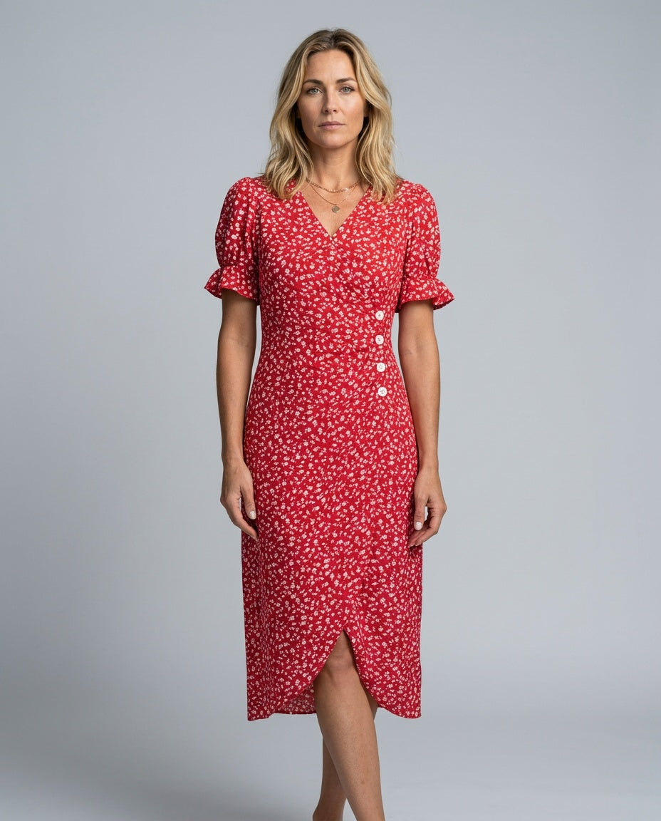 Nina | Floral Ruffle Sleeve Midi Wrap Dress
