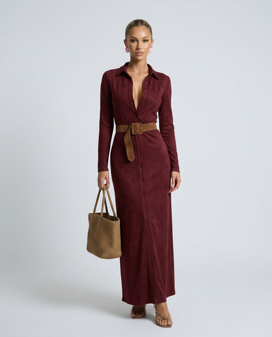 Marlowe | Suede-Look Single-Breasted Belted Maxi