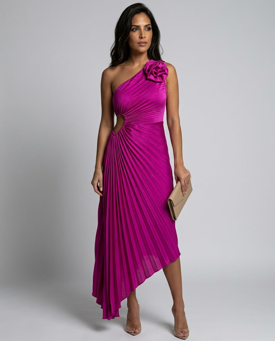 Willa | Shoulder Pleated Special Occasion Midi Dress
