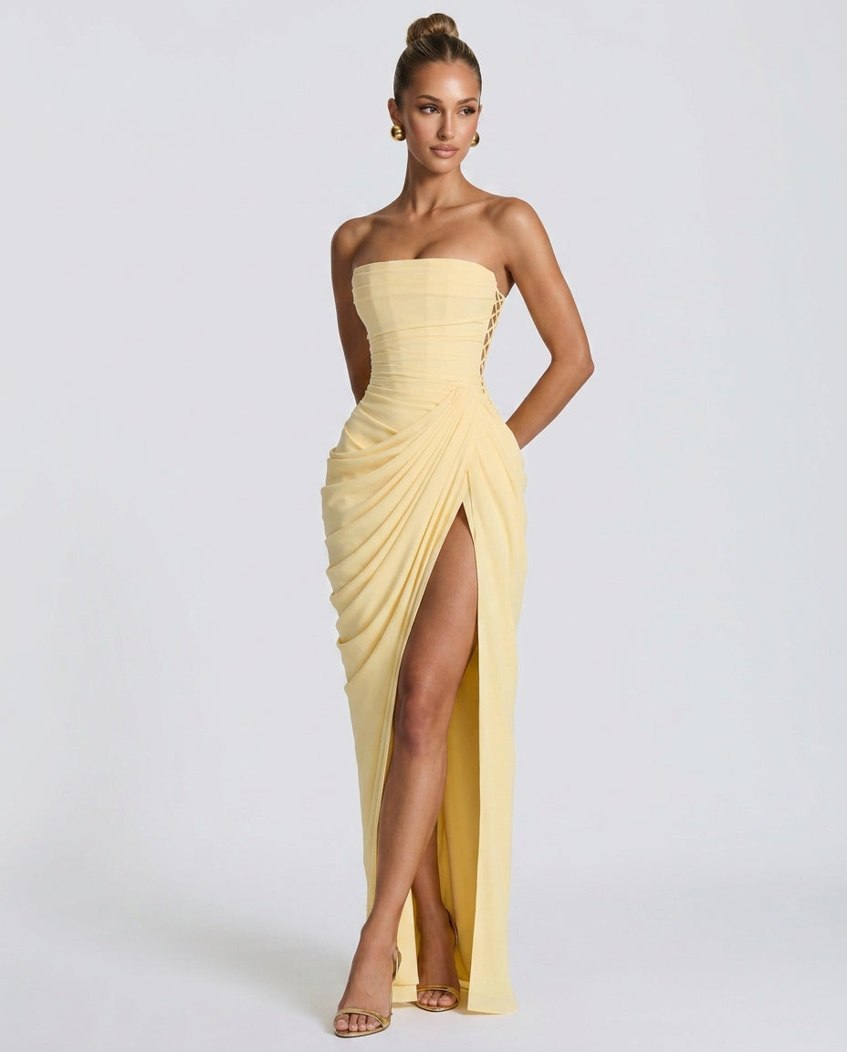 Cosette | Strapless Gathered Corset Maxi Dress