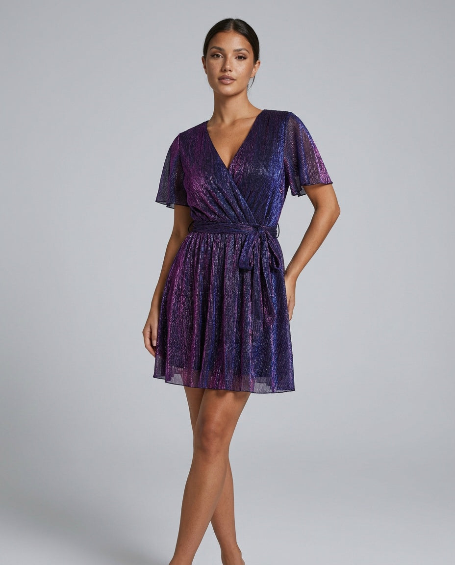 Sienna | Mini Sequin V-Neck Short Sleeve Dress