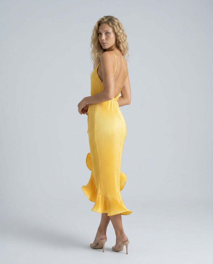 Fleuret | Spaghetti Strap 3D Ruffle Hem Midi Dress