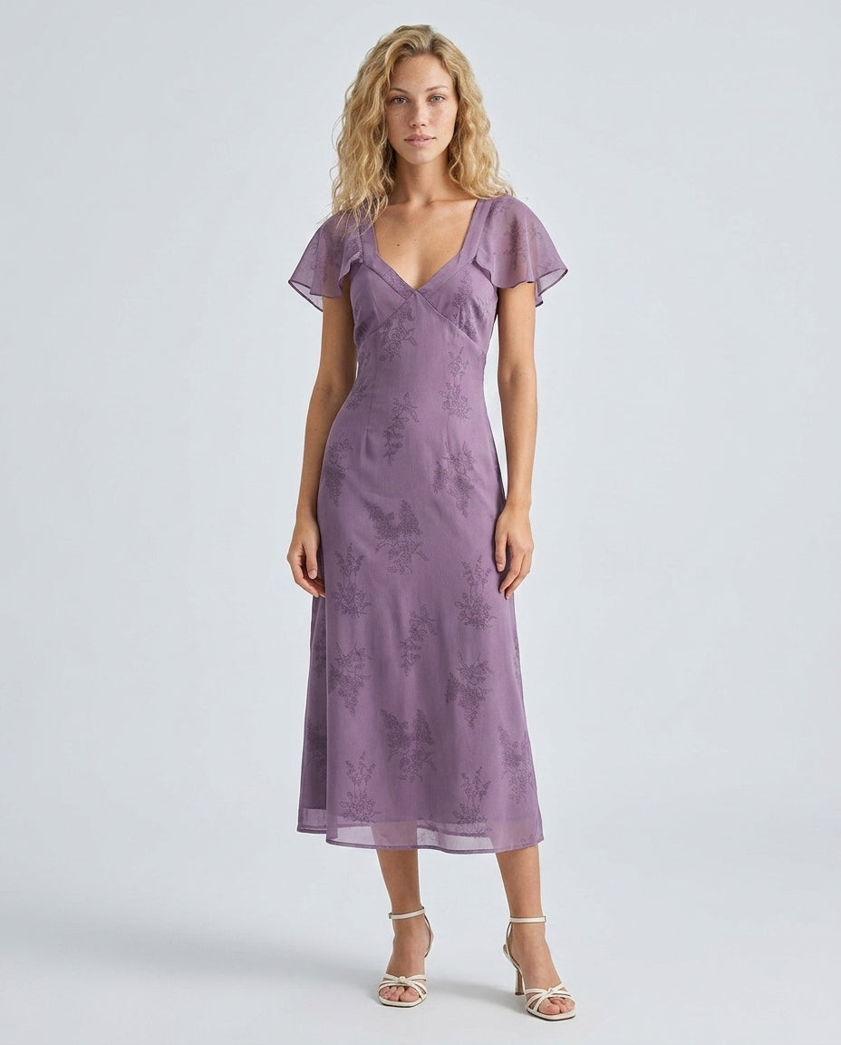 Lavinia | Butterfly Sleeve Floral Midi Dress