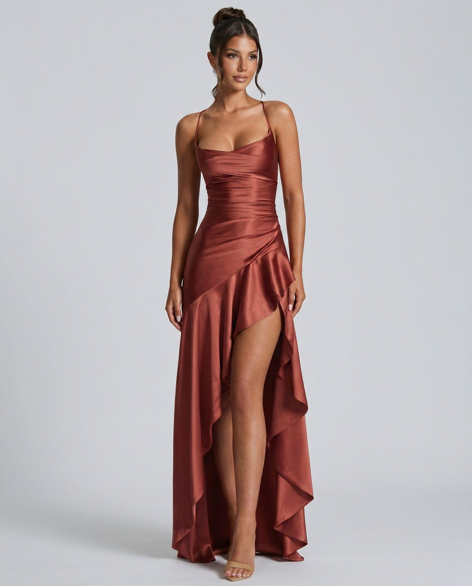 Quinn | Satin-Look Ruffle Maxi Dress
