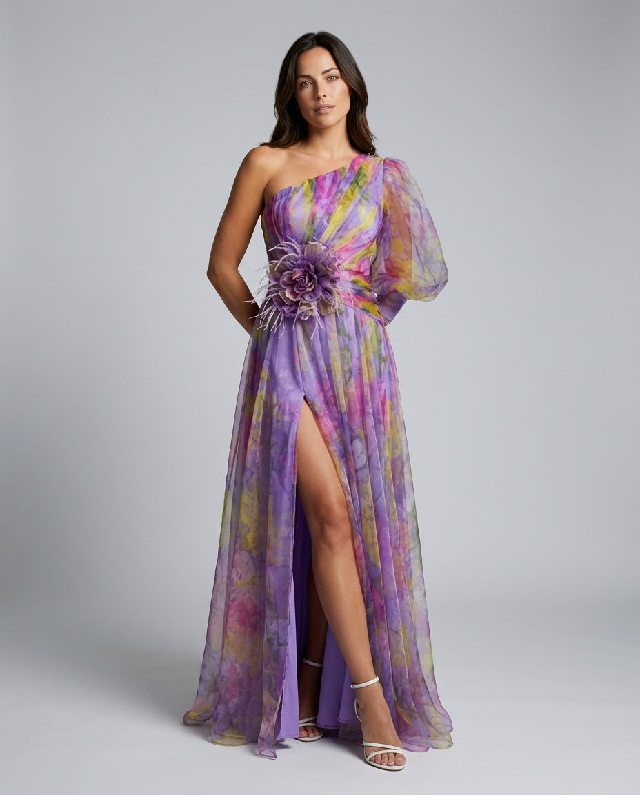 Celeste | Maxi Off-Shoulder Printed Split Dress