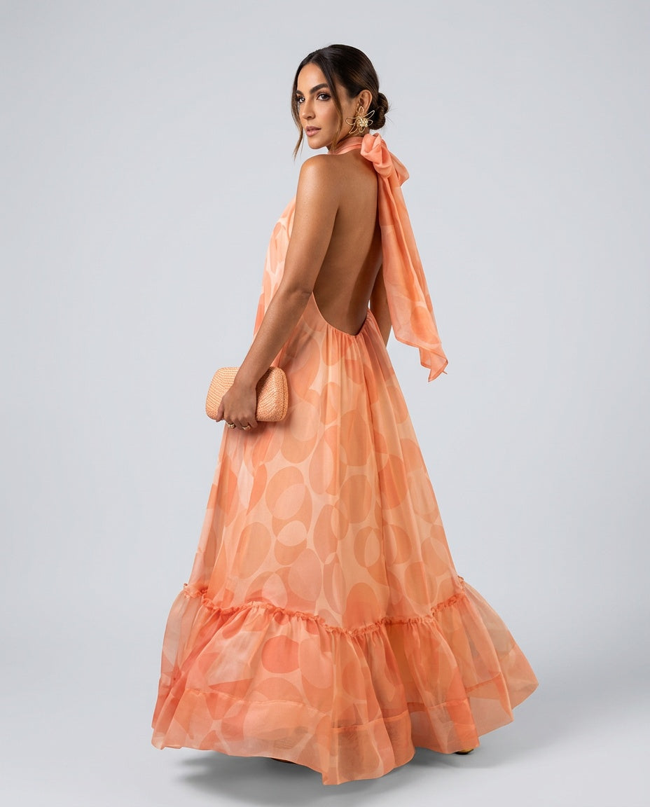 Lila | Printed Halter Neck Wedding Guest Maxi Dress