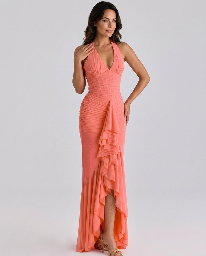 Talia | Mesh Corset Frill Maxi Dress