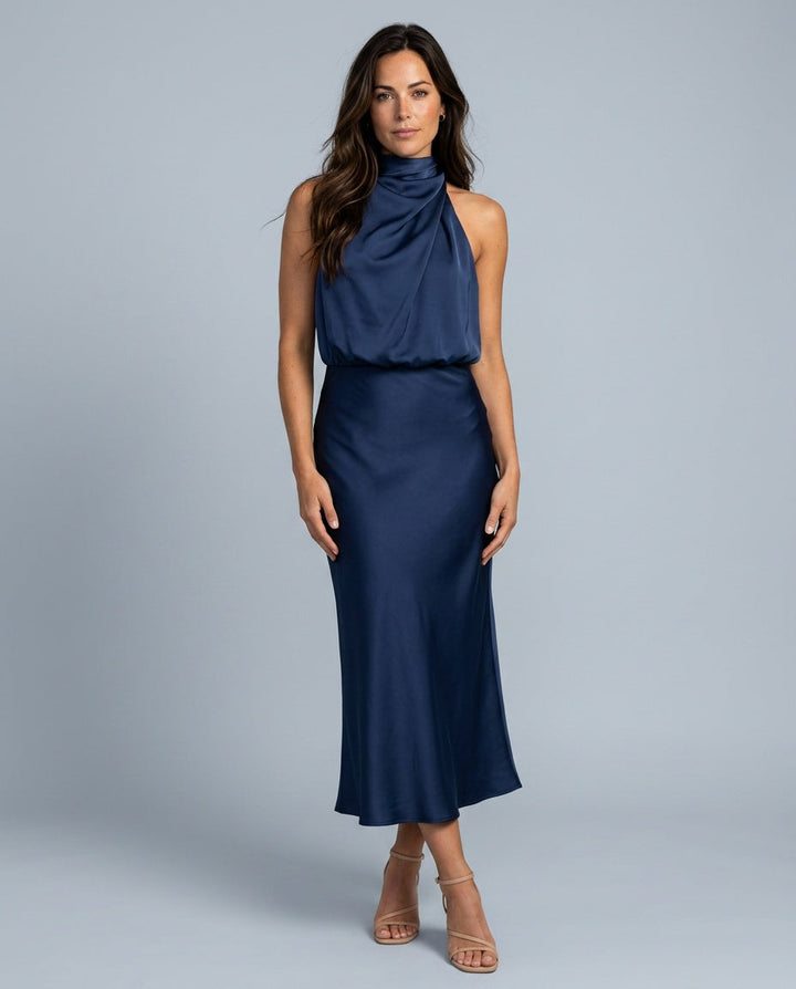 Seraphina | Satin-Look Halter Midi Dress