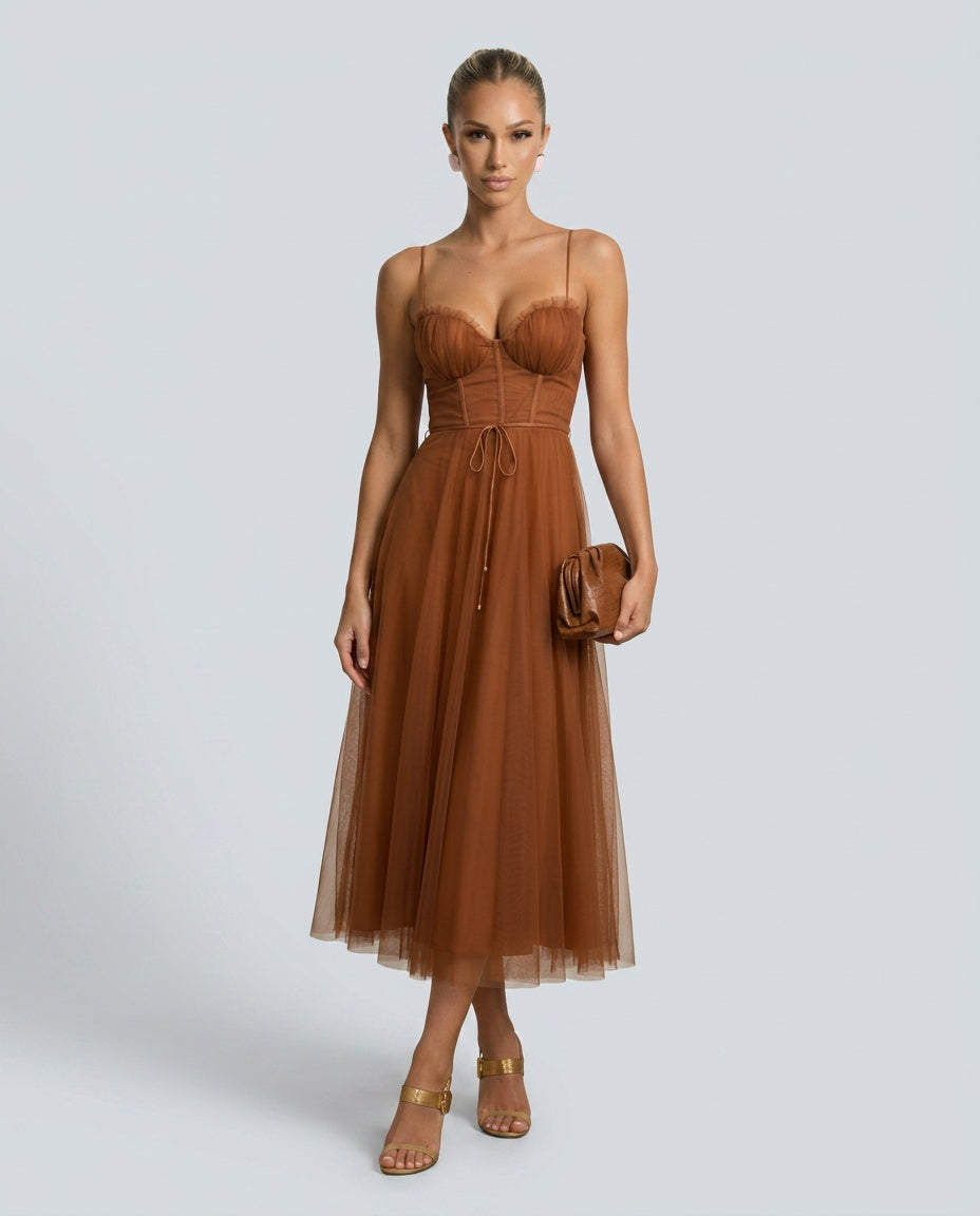 Celeste | Corset Tulle Midi Dress