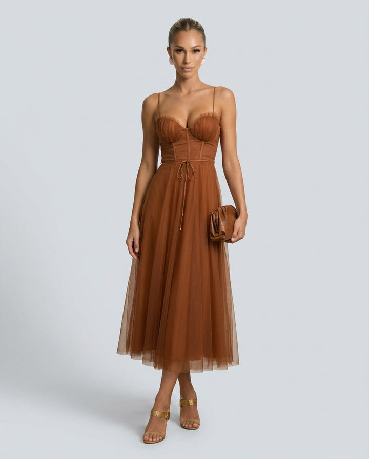 Celeste | Corset Tulle Midi Dress