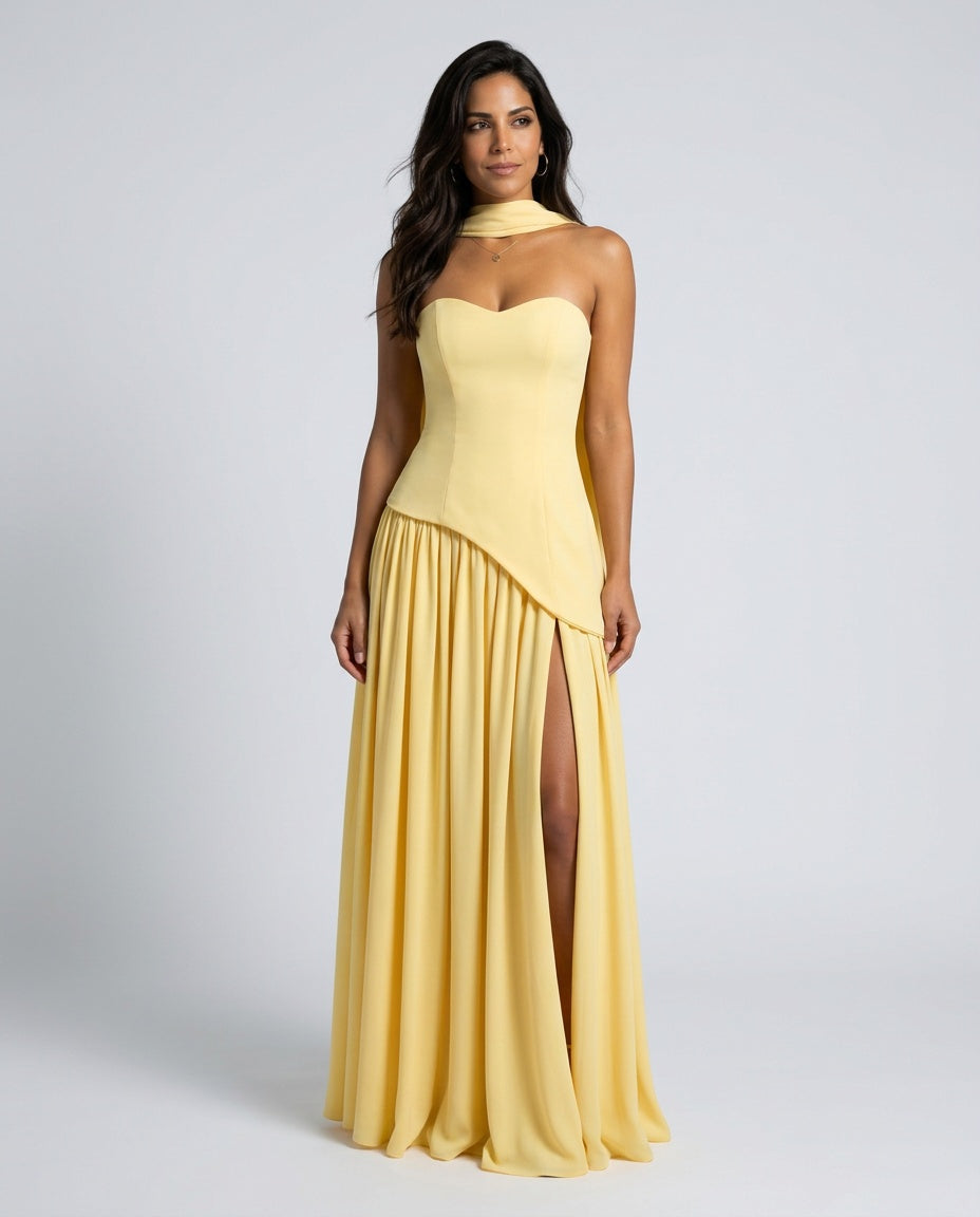 Romy | Strapless Asymmetric Waist Maxi Dress