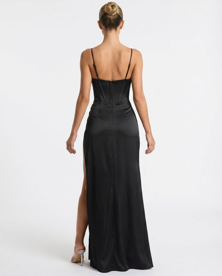 Rosa | A-Line Ruched Burgundy Maxi Dress