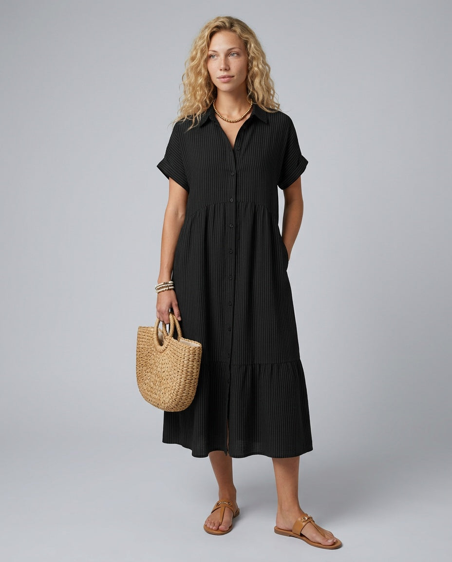 Marlowe | Striped Button-Front Midi Shirt Dress