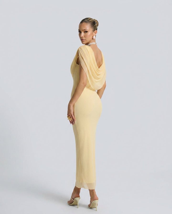 Solvei | Cowl Neck Sleeveless Yellow Maxi Dress