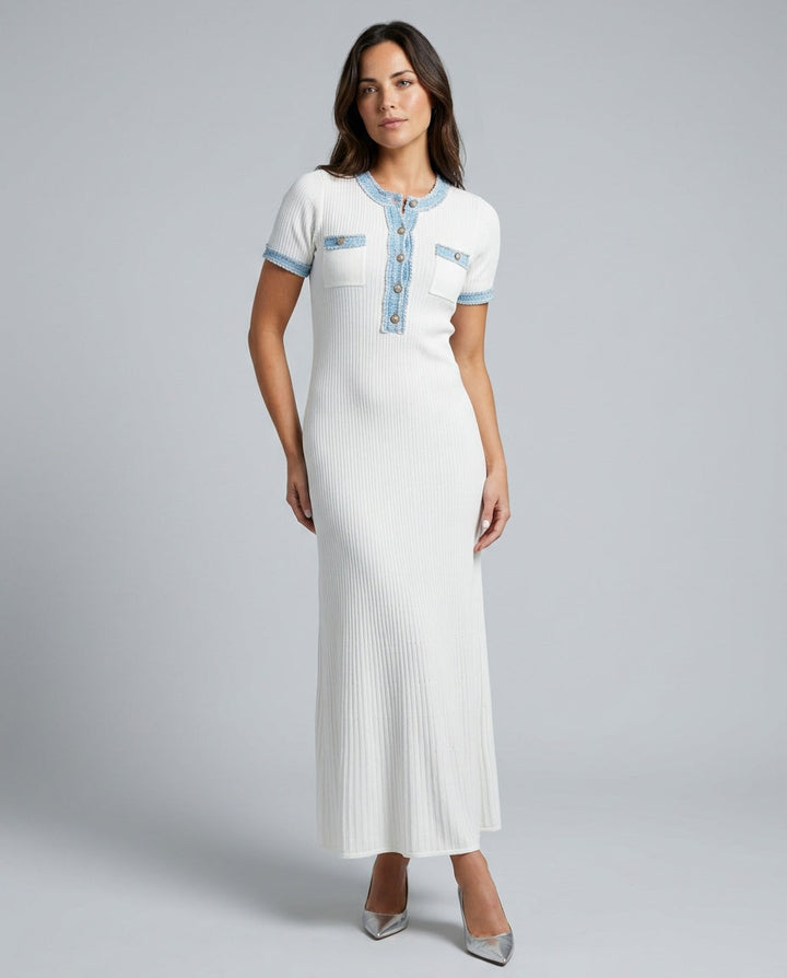 Yvianne | Short Sleeve Ribbed Knit Maxi Dress