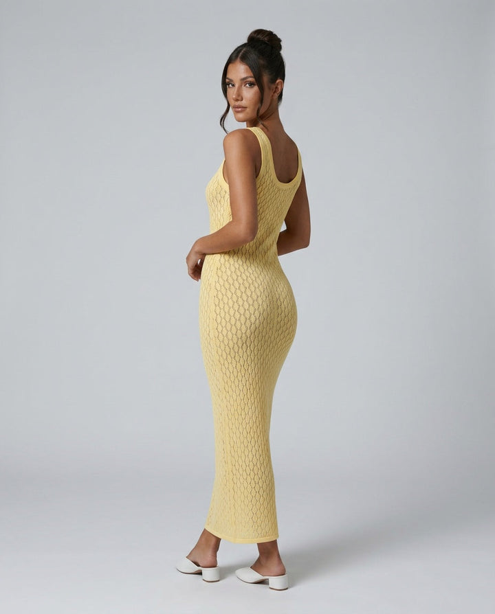 Clio | Openwork Fitted Yellow Maxi Dress