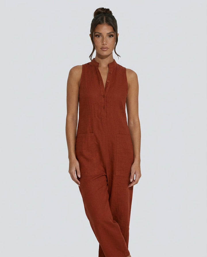 Harper | Linen-Blend Sleeveless Loose Jumpsuit