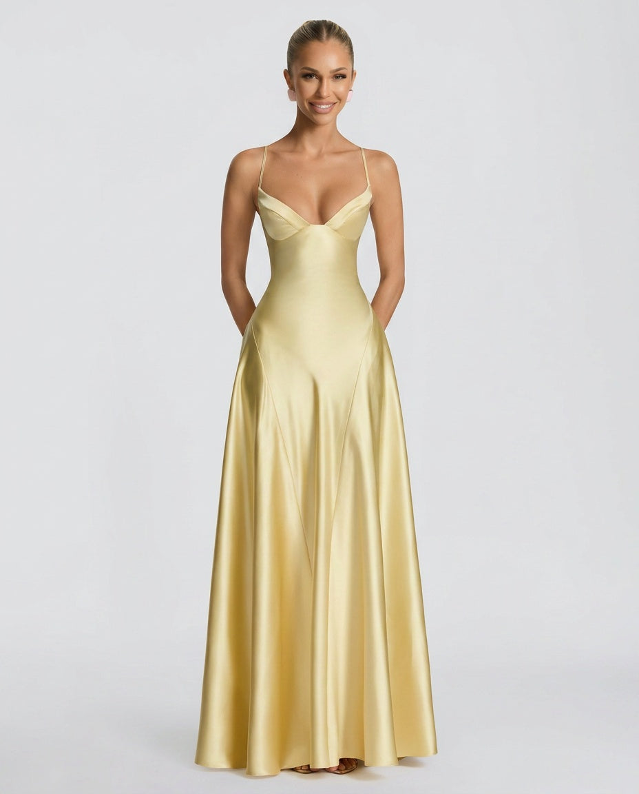 Mira | Ruched Spaghetti Strap Maxi Dress