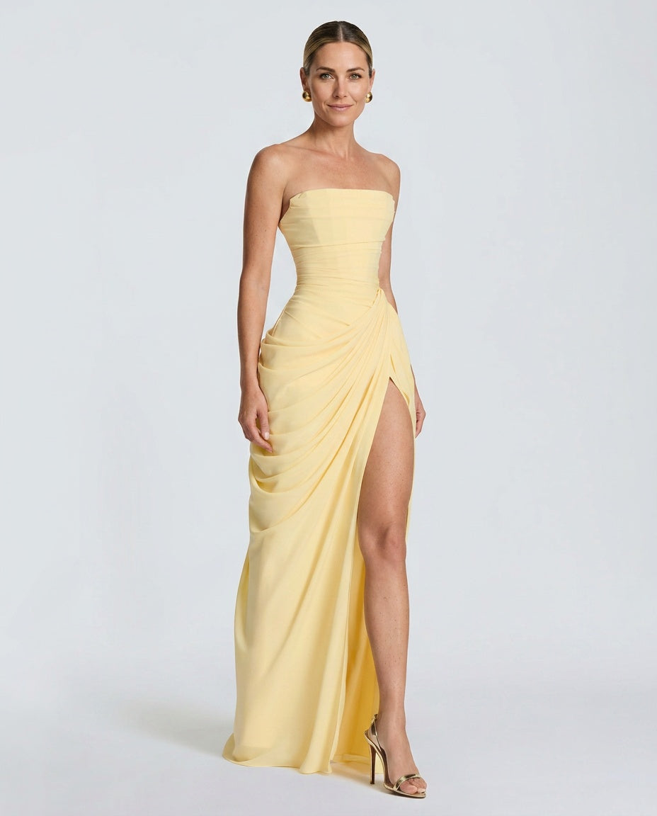 Cyra | Halter Neck Ruched Maxi Dress