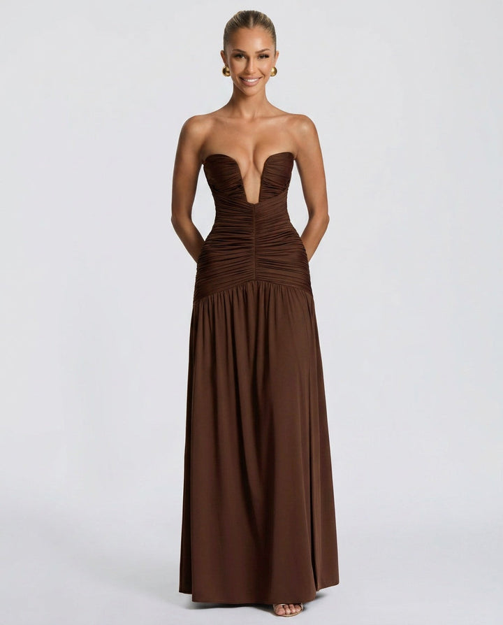 Maeve | Gathered Side Slit Maxi Dress
