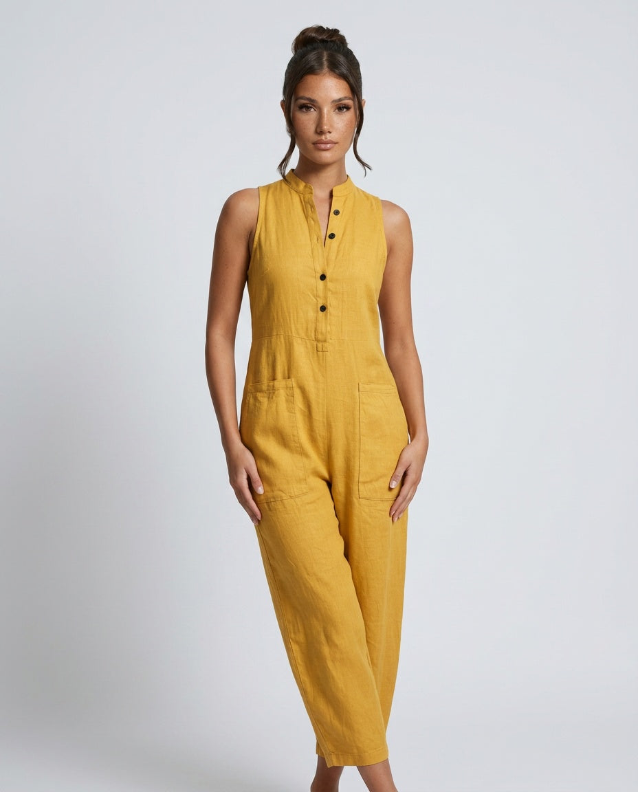 Harper | Linen-Blend Sleeveless Loose Jumpsuit