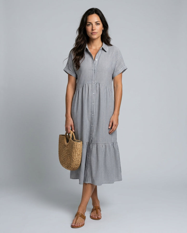 Marlowe | Striped Button-Front Midi Shirt Dress
