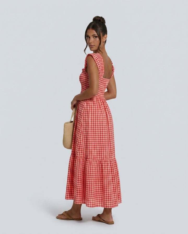 Celeste | Smocked Gingham Ruffle Sleeve Maxi Dress