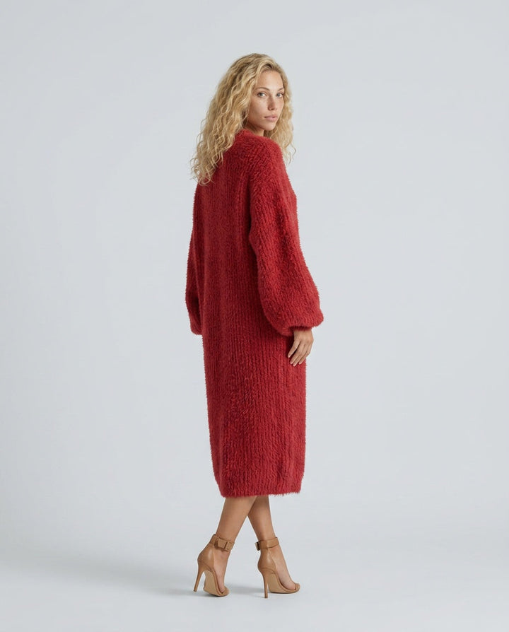 Celeste | Faux Mink Knit Asymmetric Slit Midi